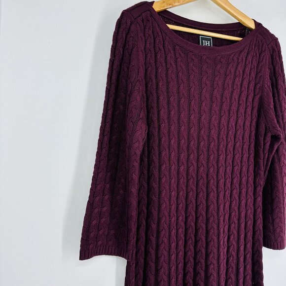 Jessica Howard JH Purple Cable Knit Crewneck Fit Flare Acrylic Sweater Dress XL - Picture 8 of 10